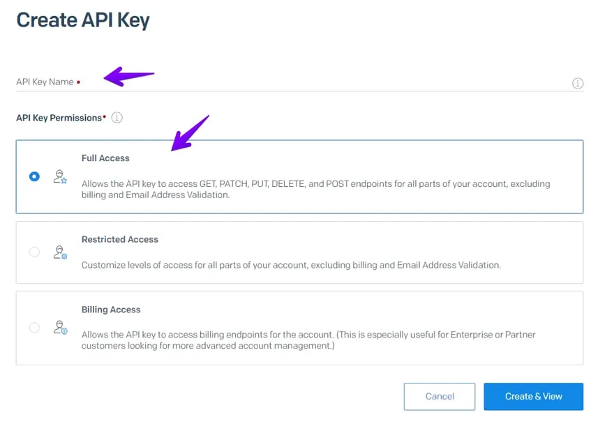 sendgrid API Key Permissions