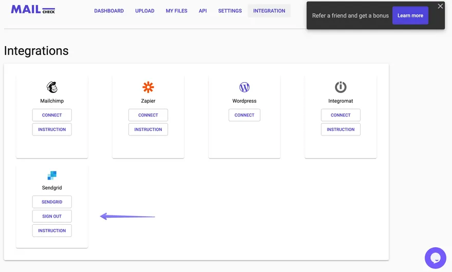 sendgrid integration buttons