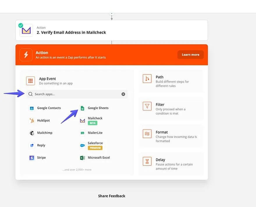 choose google sheets again