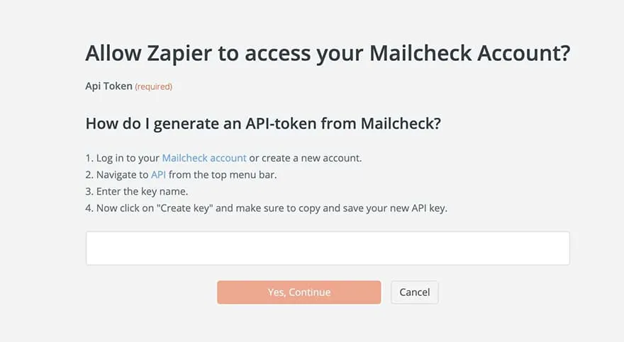 establish link to mailcheck account