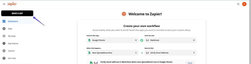 Open your Zapier account and log in