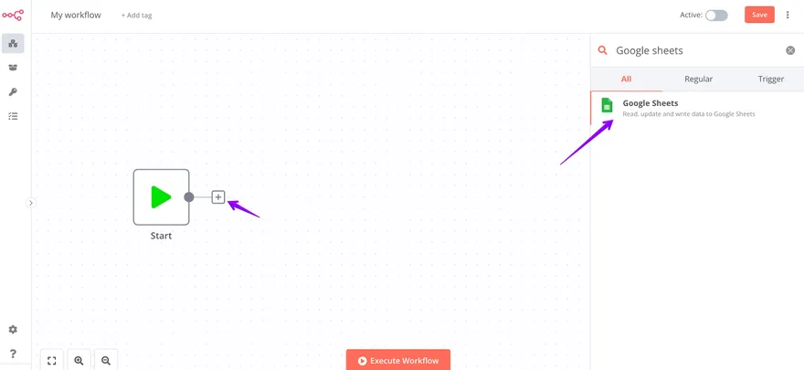 N8N integration step 2: Find Google Sheets