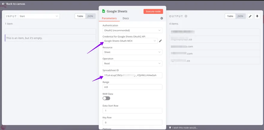 N8N integration step 3: Fill out the data and click “Execute”