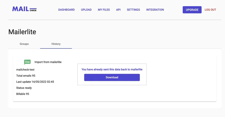 Mailerlite integration step 7: Download results