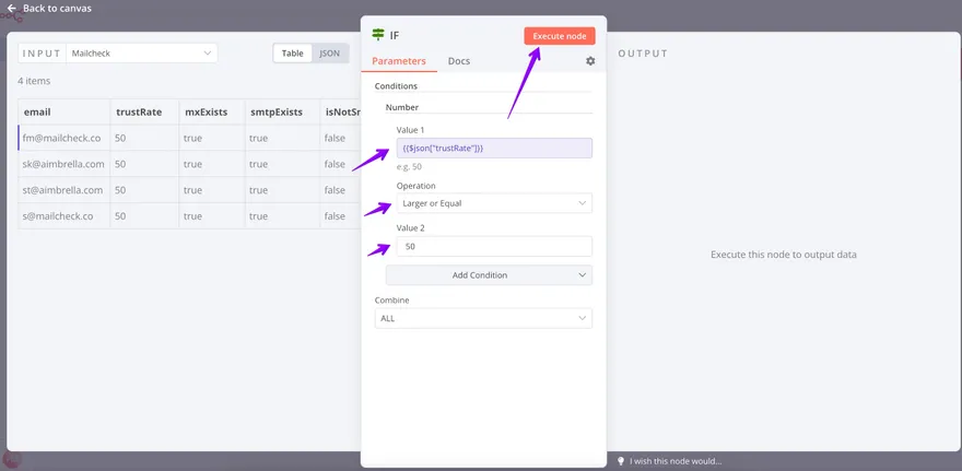 N8N integration step 7: Fill out the raw