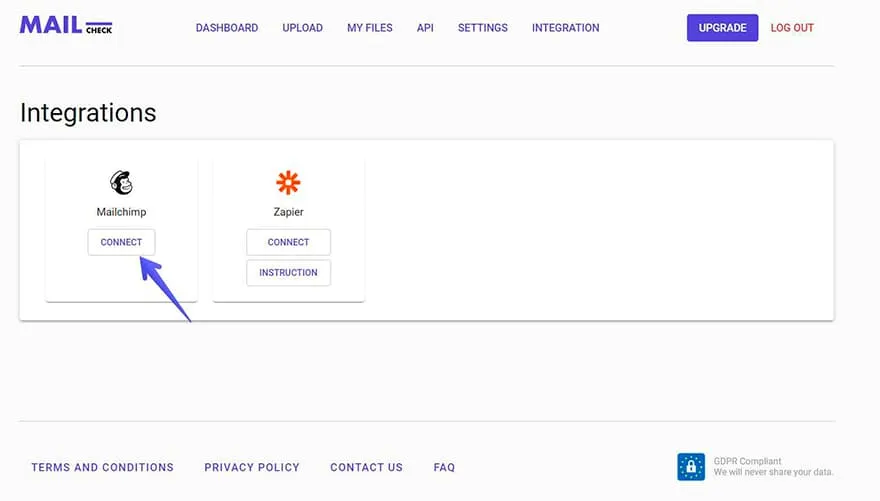 MailChimp integration step 1: Connect