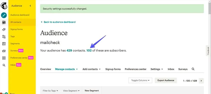 MailChimp integration step 6: Choose all contacts