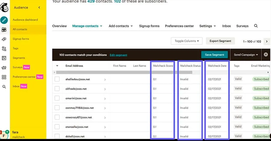 MailChimp integration step 8: see the results