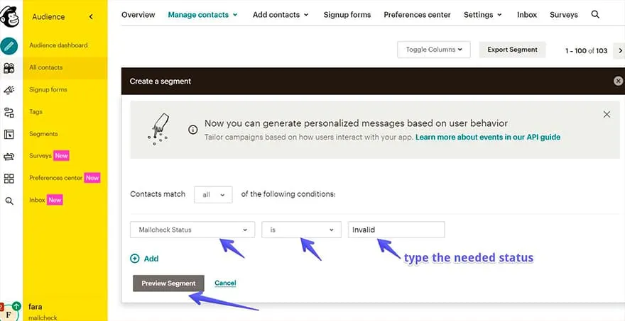 MailChimp integration step 9.1: Mailcheck Statuses Valid/Invalid/Risky