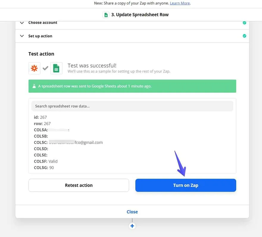 update spreadsheet row